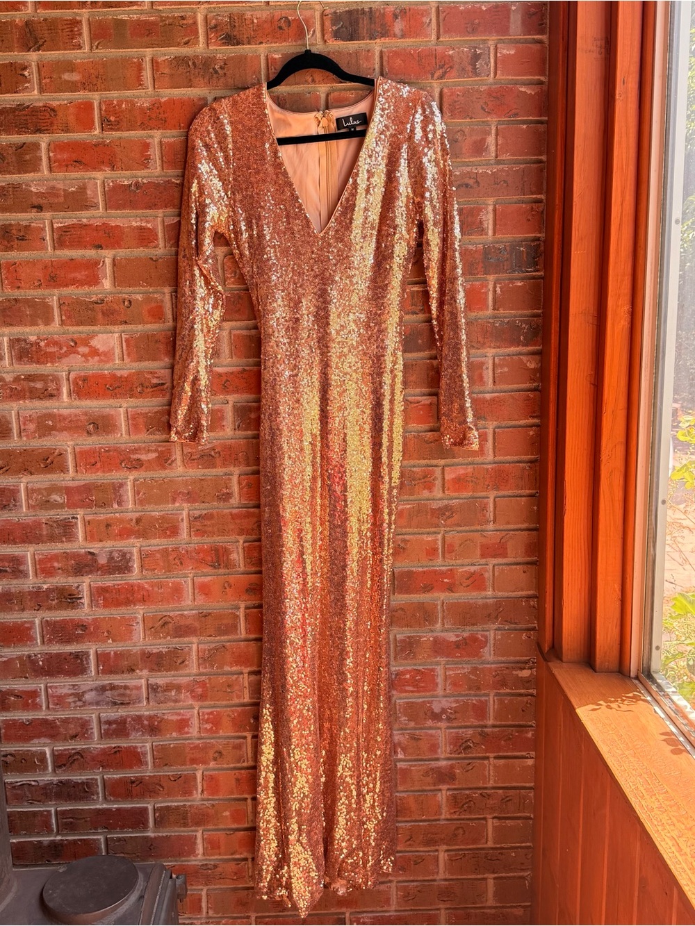 Lulu's Rose Gold Sequin V-Neck Maxi Gown